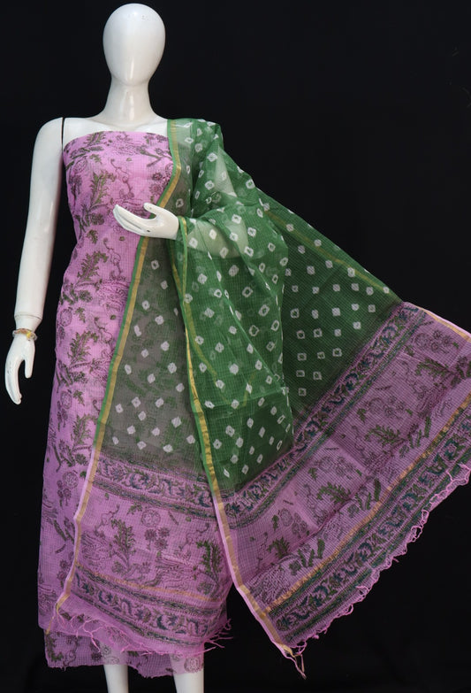 Printed Pure Kota Doria Cotton Un-Stitched Suit With Dupatta