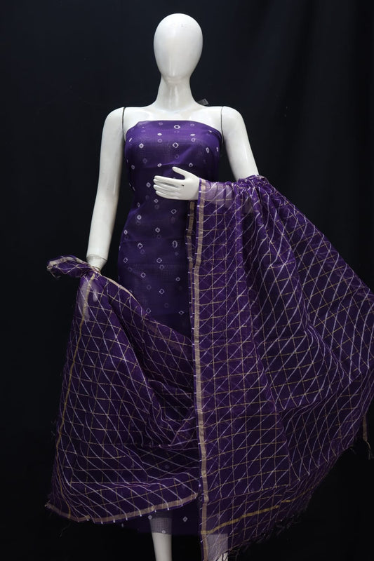 Blue Dyed Pure Kota Doria Cotton Un-Stitched Suit With Dupatta