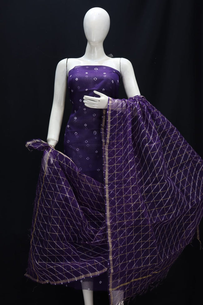 Blue Dyed Pure Kota Doria Cotton Un-Stitched Suit With Dupatta