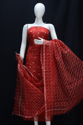 Red Dyed Pure Kota Doria Cotton Un-Stitched Suit With Dupatta