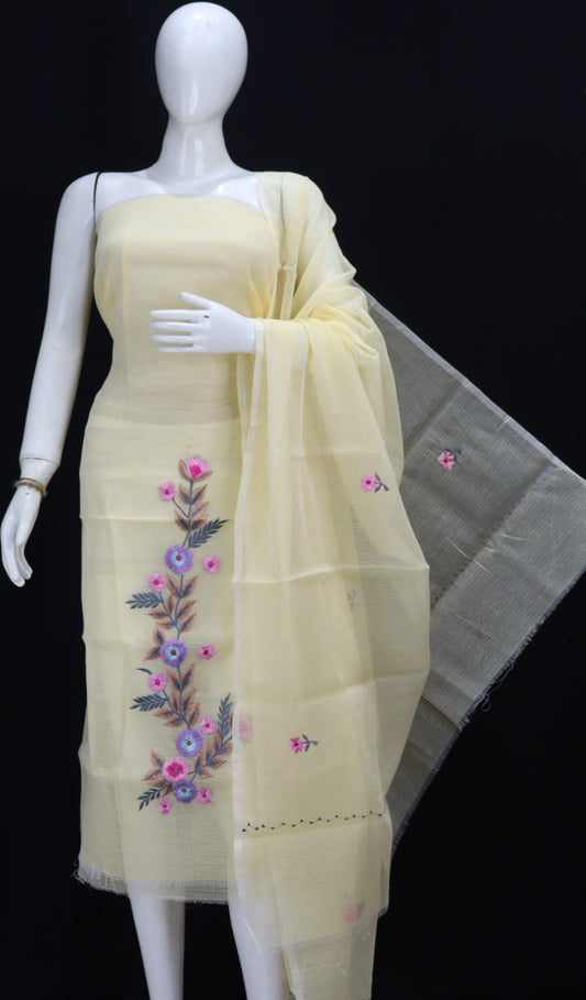 Multi Floral Cotton Kota Doria Embroidery Dress Materials