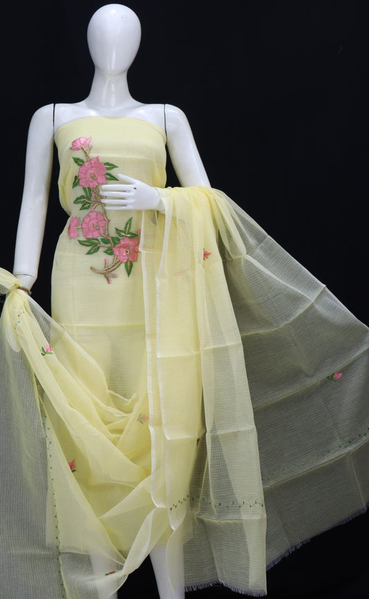 Multi Color Floral Cotton Kota Doria Embroidery Dress Materials