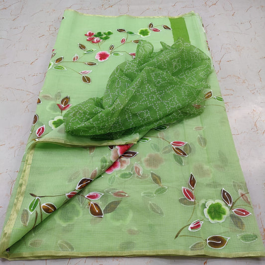 Hand Painted Cotton Saree With Running Blouse