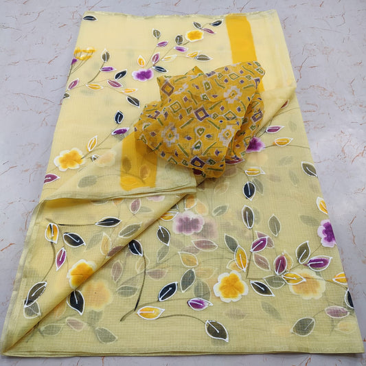 Hand Painted Cotton Saree With Running Blouse