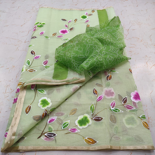 Hand Painted Cotton Saree With Running Blouse