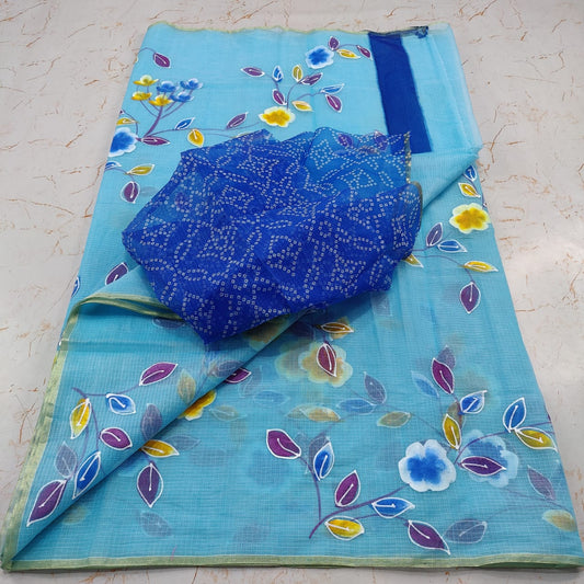 Hand Painted Cotton Saree With Running Blouse