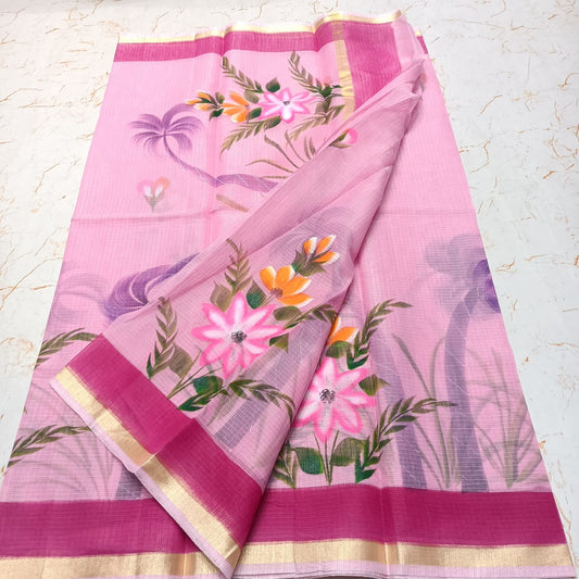 Hand Painted Cotton Saree With Running Blouse