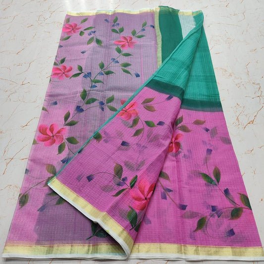 Hand Painted Cotton Saree With Running Blouse
