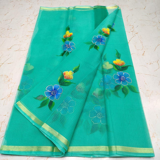 Hand Painted Cotton Saree With Running Blouse