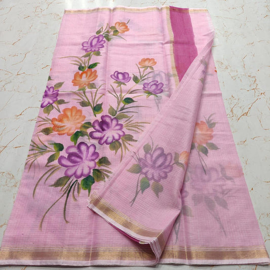 Hand Painted Cotton Saree With Running Blouse