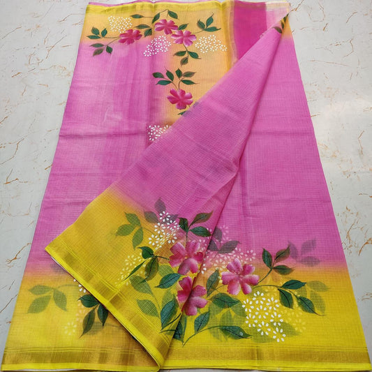 Hand Painted Cotton Saree With Running Blouse