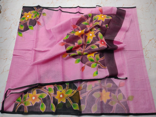 Hand Painted Cotton Saree With Running Blouse