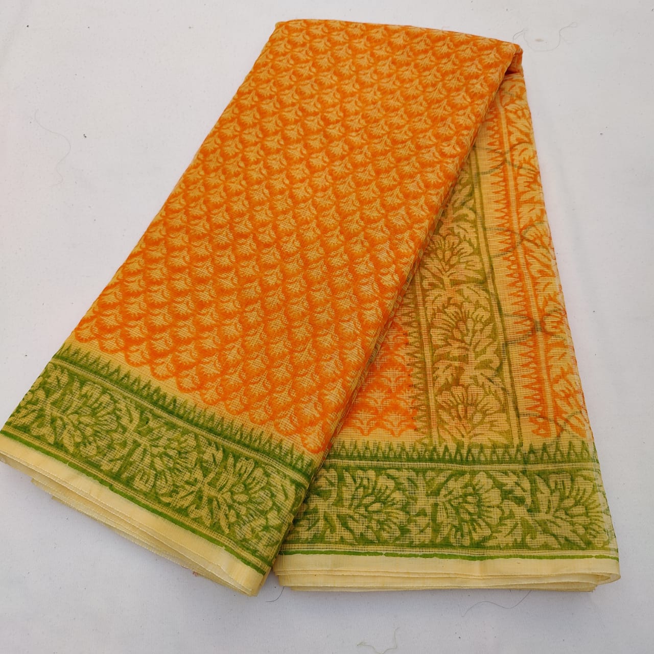 Kota Doria Block Printed Cotton Saree With Blouse