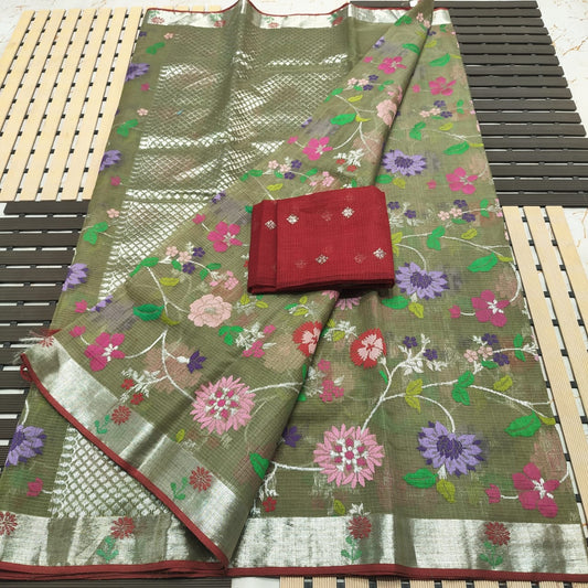 Pure Zari Kota Doria Handloom Saree