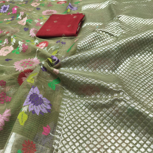Pure Zari Kota Doria Handloom Saree