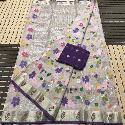 Pure Zari Kota Doria Handloom Saree