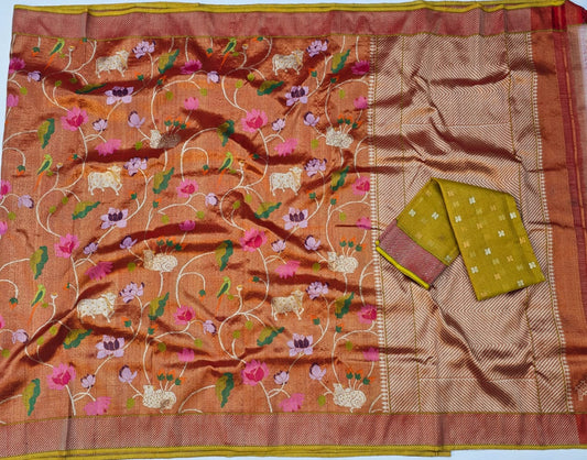 Pure Zari Kota Doria Handloom Saree Double Tissue