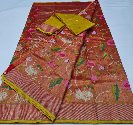 Pure Zari Kota Doria Handloom Saree Double Tissue