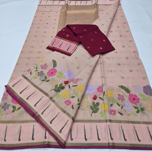 Pure Zari Kota Doria Handloom Saree