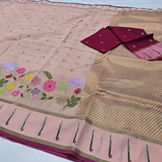 Pure Zari Kota Doria Handloom Saree