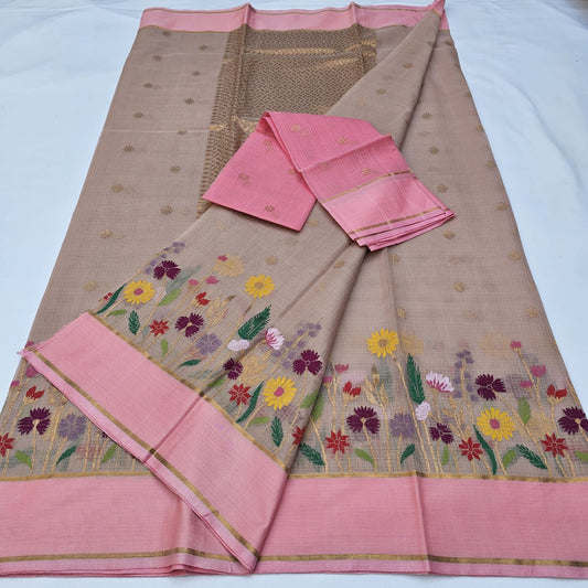 Pure Zari Kota Doria Handloom Saree
