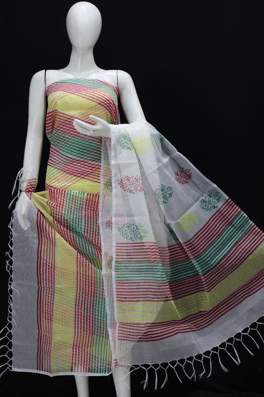 Leheriya Designer Suit Printed in Cotton Kota Doria With Dupatta