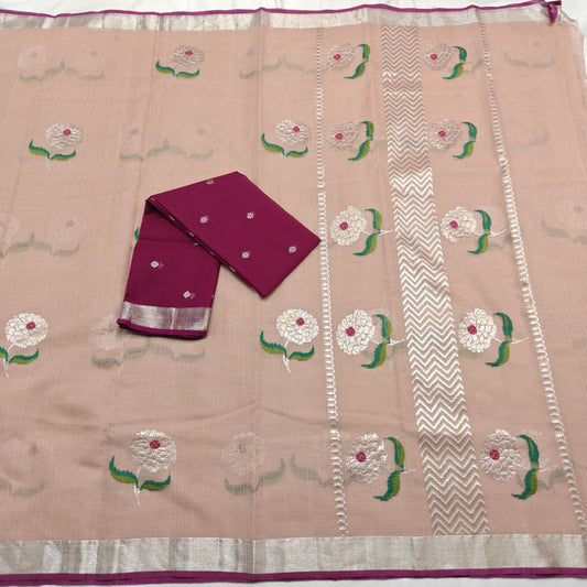 Pure Zari Kota Doria Handloom Saree