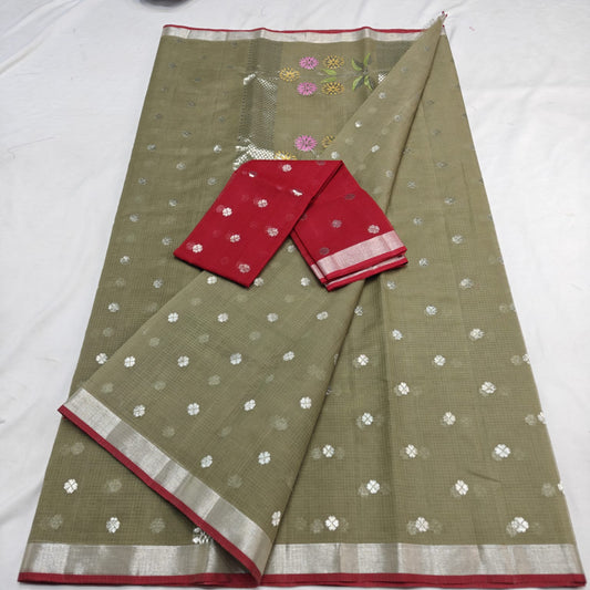 Pure Zari Kota Doria Handloom Saree