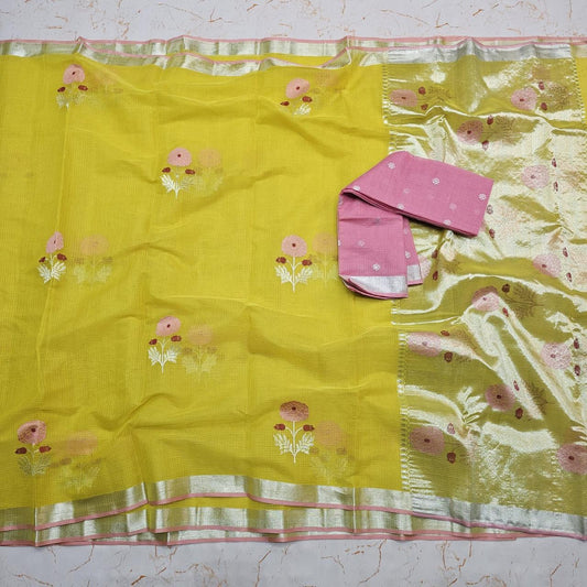 Pure Zari Kota Doria Handloom Saree
