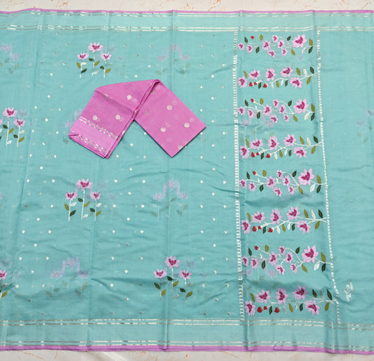 Pure Zari Kota Doria Handloom Saree