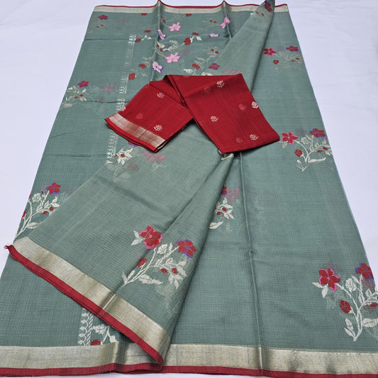 Pure Zari Kota Doria Handloom Saree