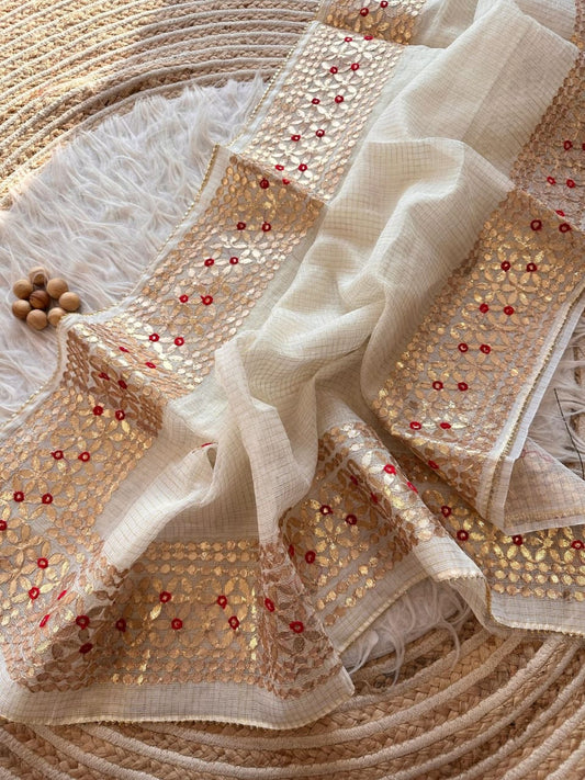 White Heavy Gota Patti Work Saree