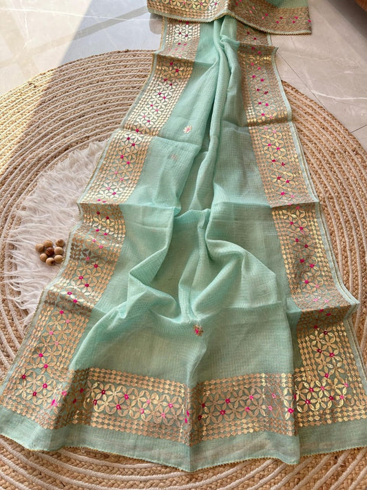 Sea Green Heavy Gota Patti Work Saree