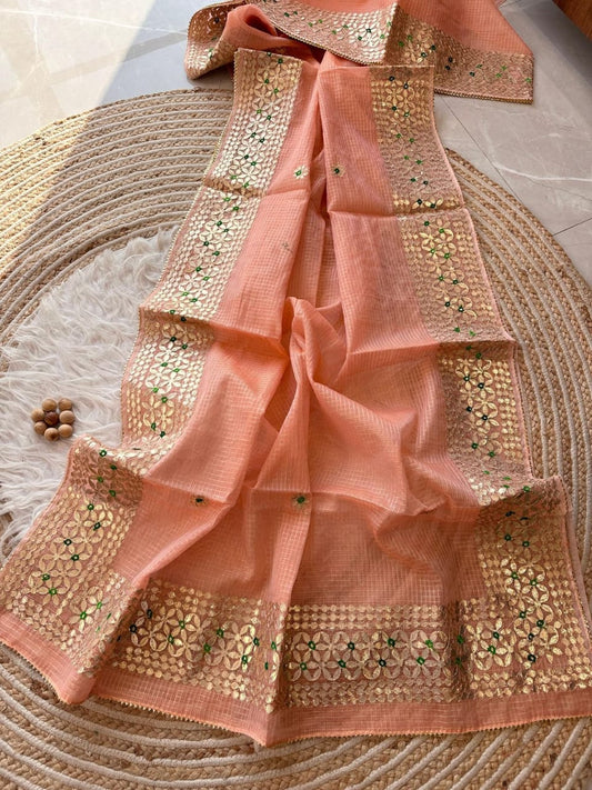 Peach Heavy Gota Patti Work Saree