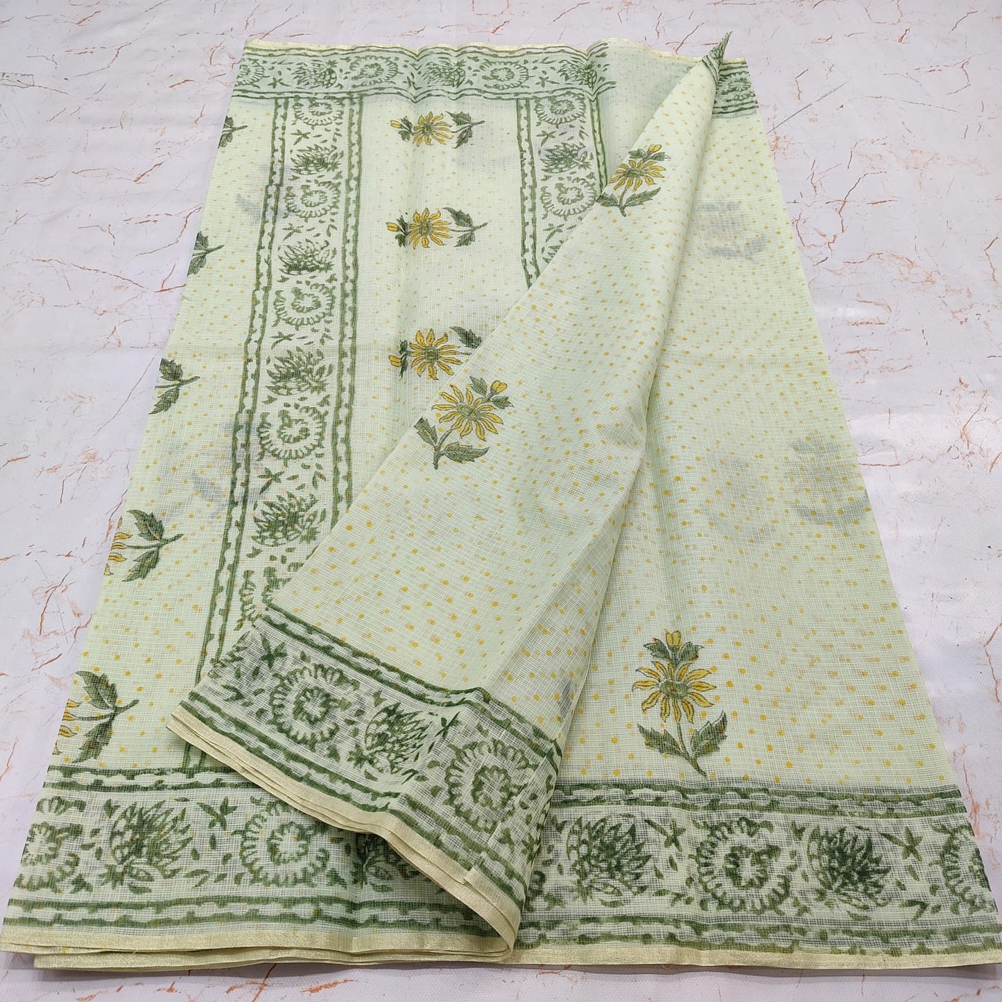 Kota Doria  Block Printed Cotton Saree With Blouse