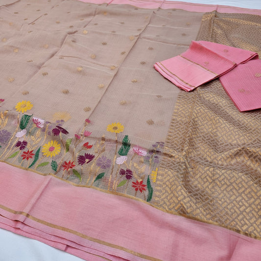 Pure Zari Kota Doria Handloom Saree