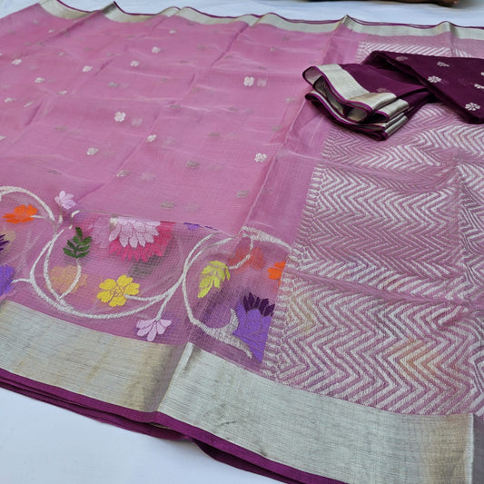 Pure Zari Kota Doria Handloom Saree