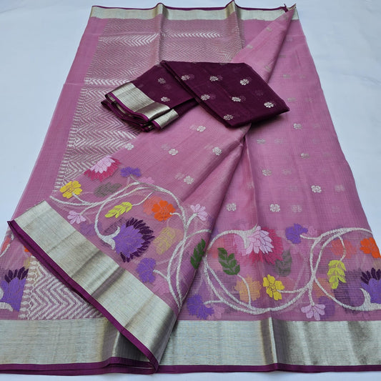 Pure Zari Kota Doria Handloom Saree