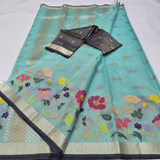 Pure Zari Kota Doria Handloom Saree
