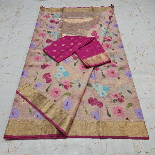 Pure Zari Kota Doria Handloom Saree