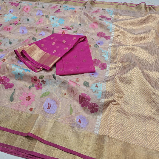 Pure Zari Kota Doria Handloom Saree