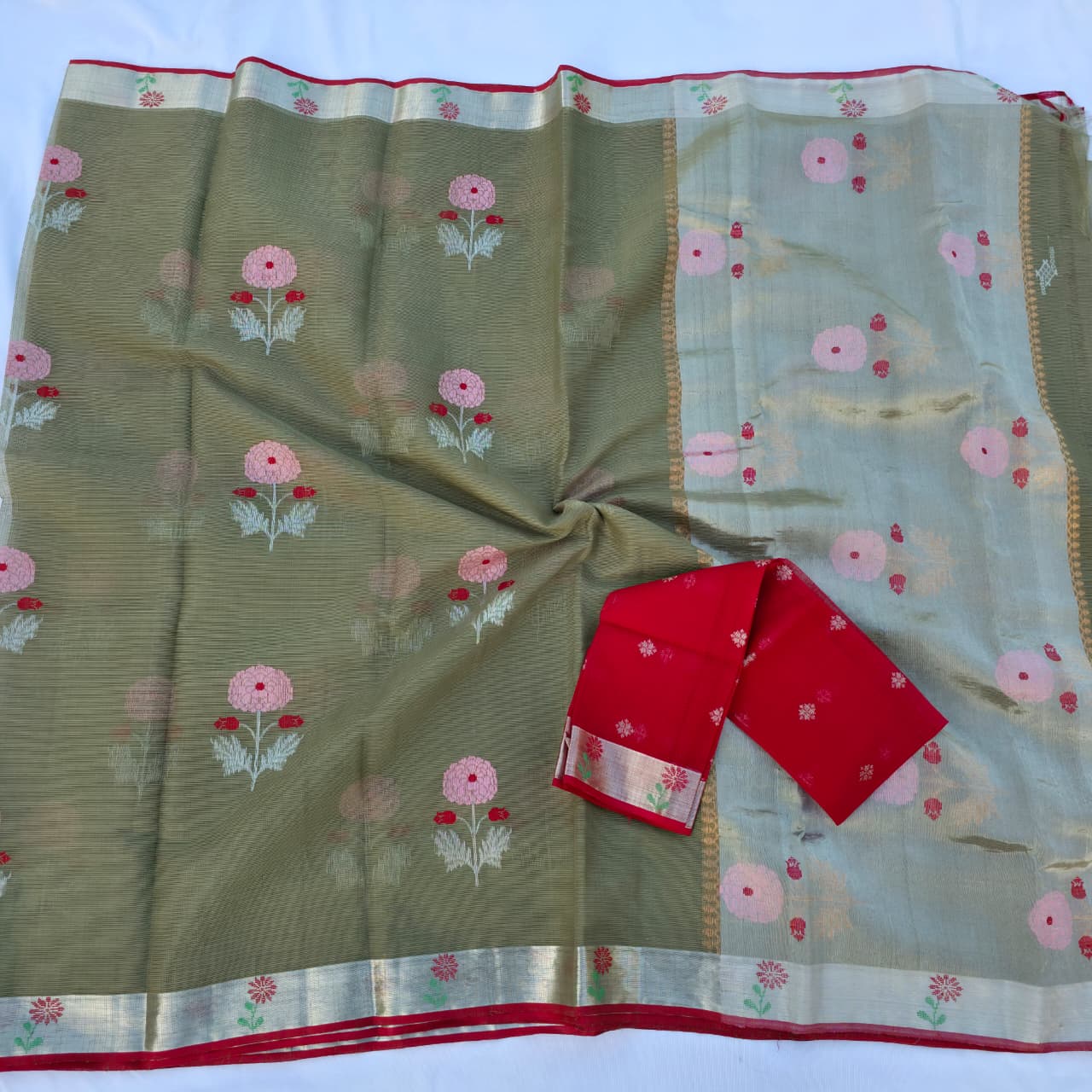 Pure Zari Kota Doria Handloom Saree