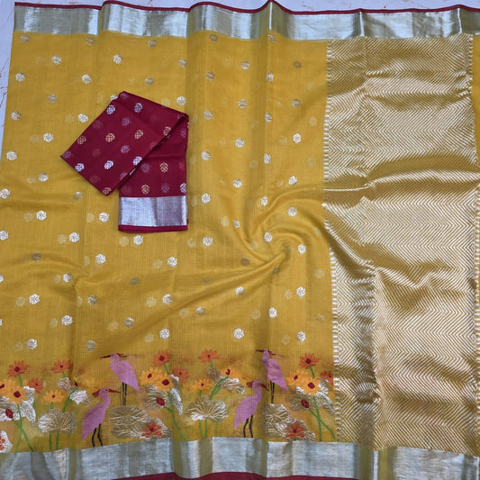Pure Zari Kota Doria Handloom Saree