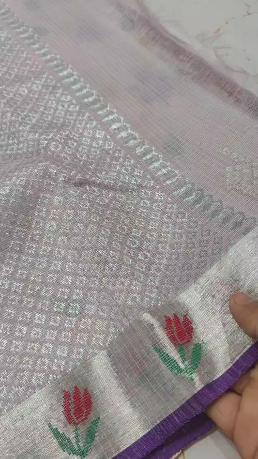 Pure Zari Kota Doria Handloom Saree