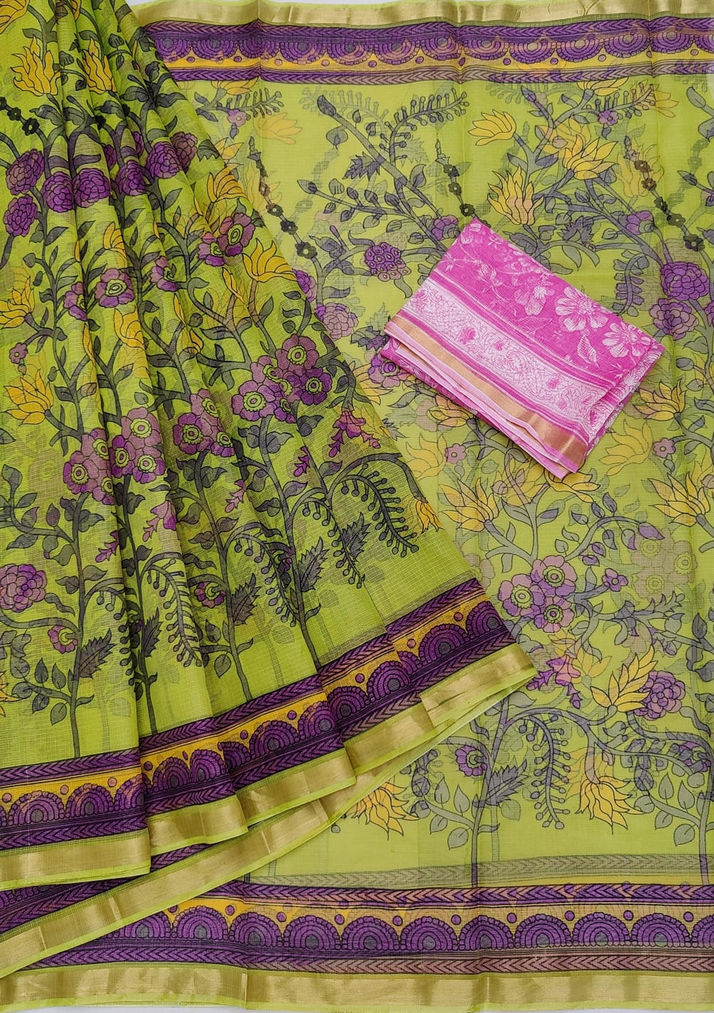 Yellow Base Pure Kota Doria Silk Saree With Beautiful Fully Floral Print