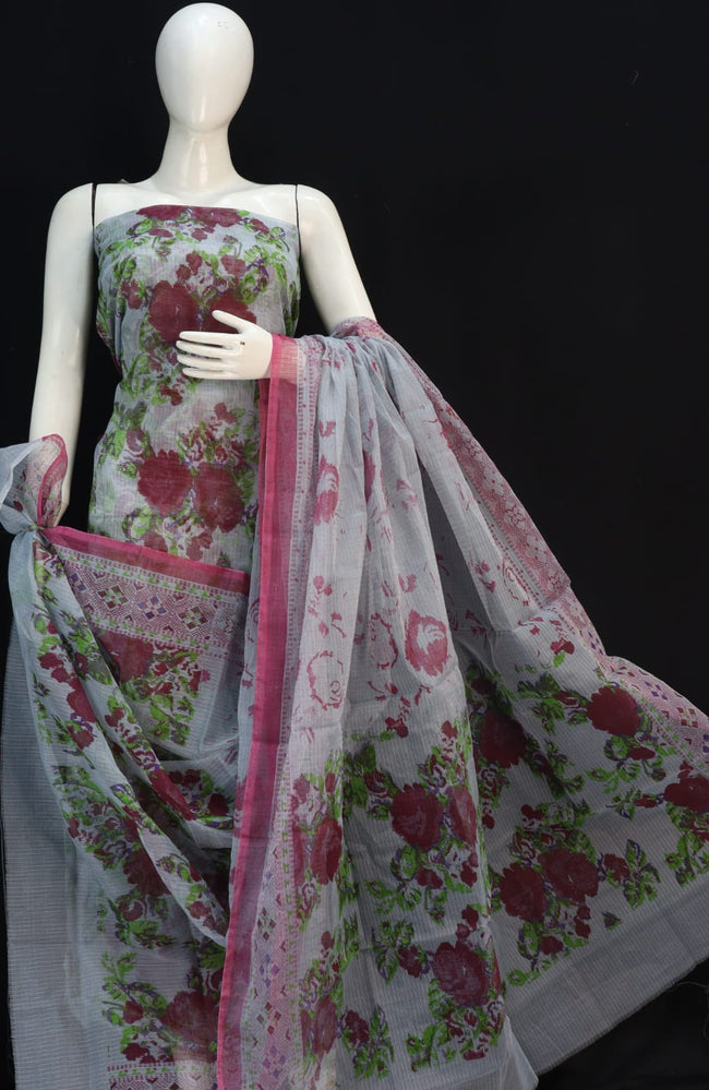 Fully Unique Base Classic Cluster Flower Printed Kota Doria Suit