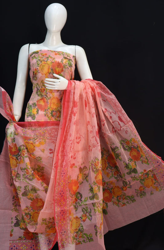 Fully Unique Orange Base Classic Cluster Flower Printed Kota Doria Suit