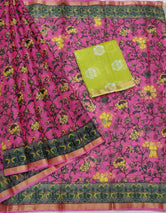 Pink Base Pure Kota Doria Silk Saree With Beautiful Fully Cluster Floral Print