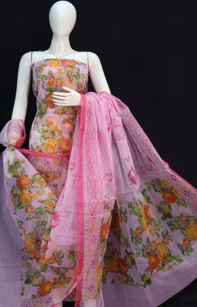 Fully Classic Light Pink Base Unique Cluster Flower Printed Kota Doria Suit