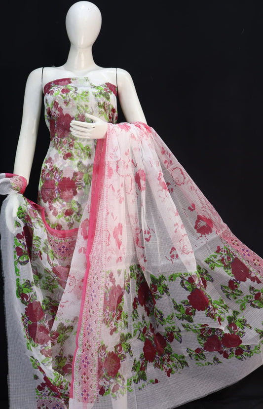 Fully Classic Light Base Unique Cluster Flower Printed Kota Doria Suit
